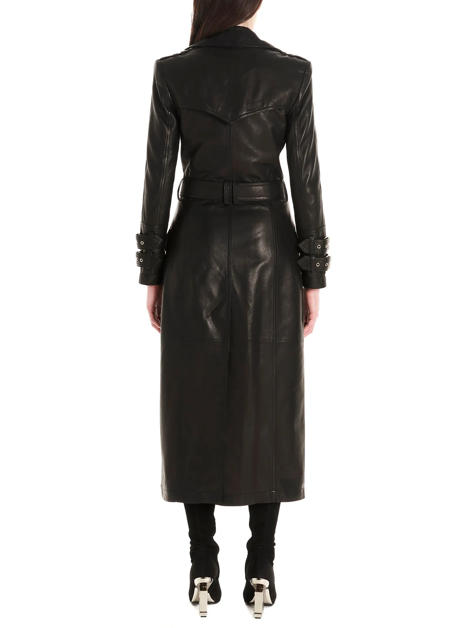 Balmain Belted Leather Trench Coat