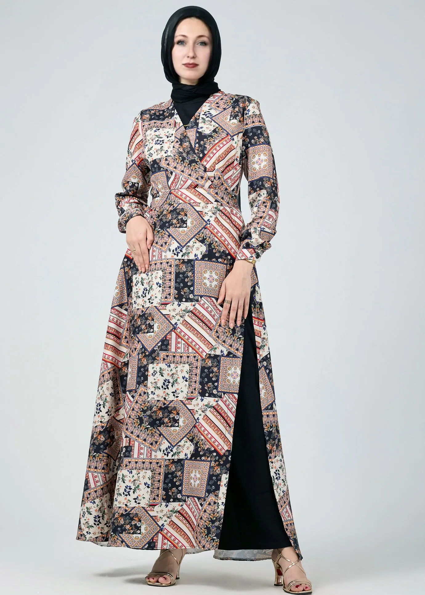 Balqis Vienna Mosaic Printed Wrap Maxi Dress