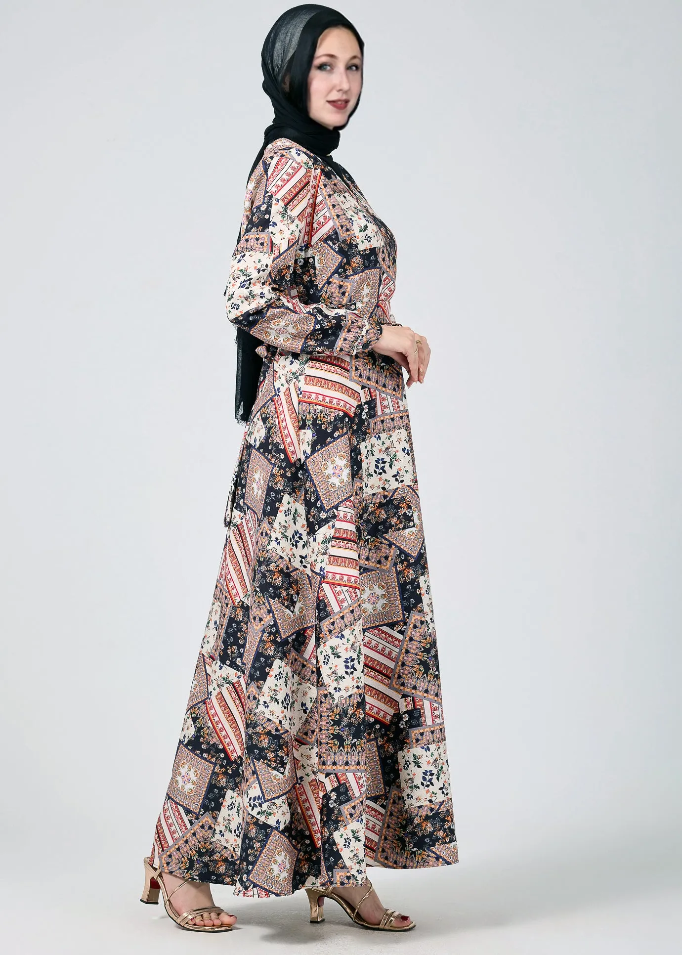 Balqis Vienna Mosaic Printed Wrap Maxi Dress