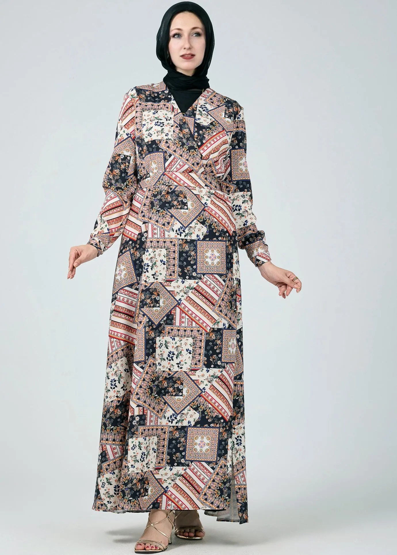 Balqis Vienna Mosaic Printed Wrap Maxi Dress