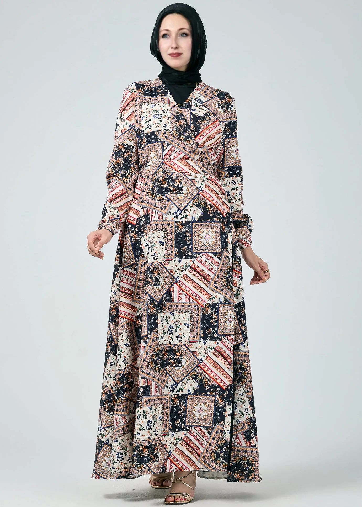 Balqis Vienna Mosaic Printed Wrap Maxi Dress