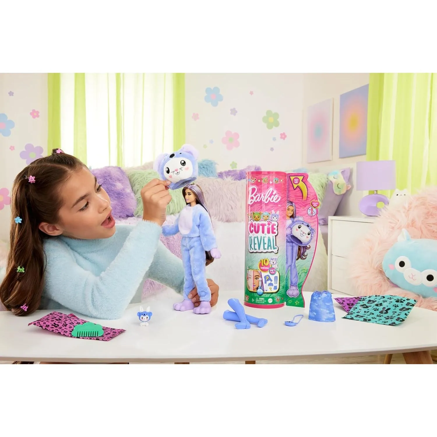 Barbie Cutie Reveal Doll & Accessories with Animal Plush Costume & 10 Surprises Including Color Change Easter Basket Stuffers, Bunny as a Koala in Costume-Themed Series