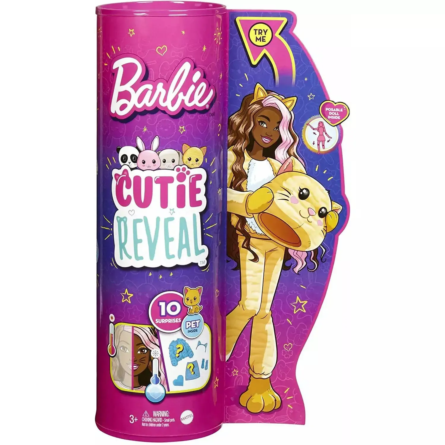 Barbie Cutie Reveal Doll With Kitty Plush Costume & 10 Surprises Including Mini Pet & Color Change