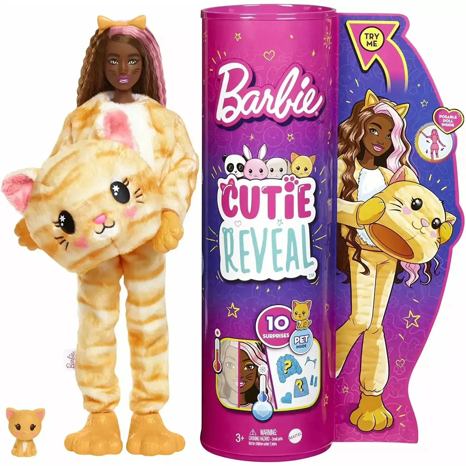 Barbie Cutie Reveal Doll With Kitty Plush Costume & 10 Surprises Including Mini Pet & Color Change