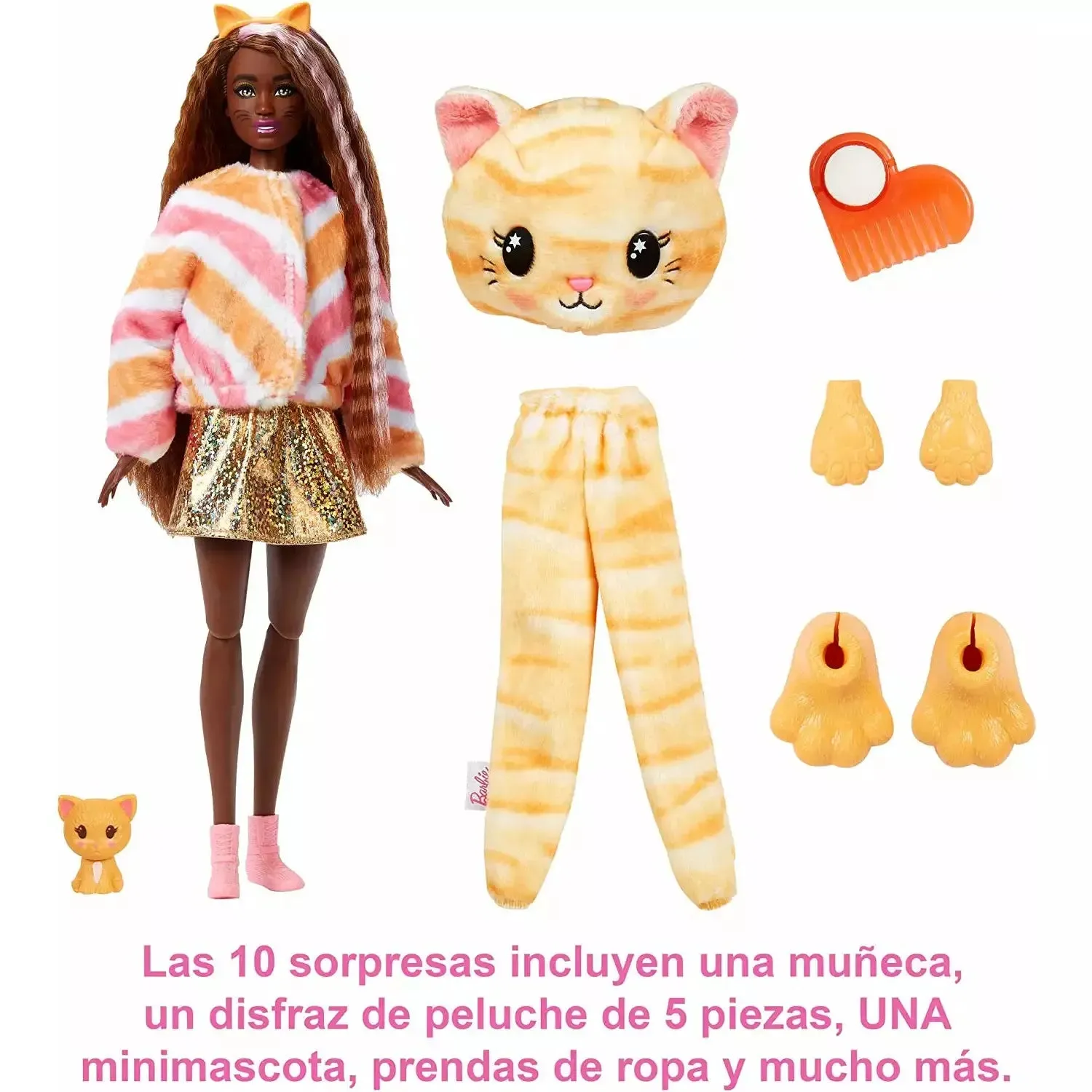 Barbie Cutie Reveal Doll With Kitty Plush Costume & 10 Surprises Including Mini Pet & Color Change