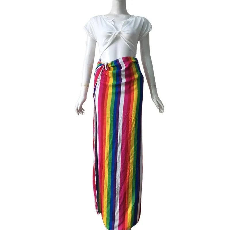 Beach Halter Skirt Sexy Swimsuit Bikini Rainbow Dress