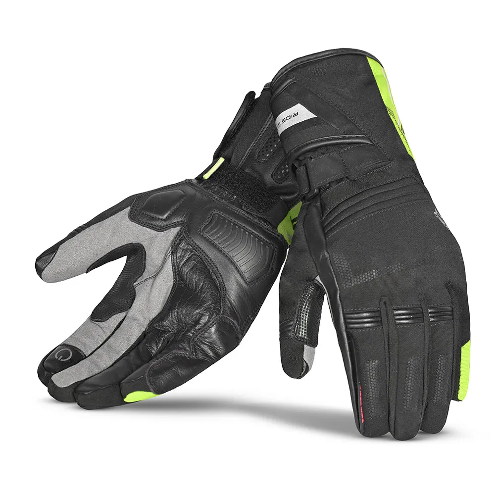 BELA Iglo Motorcycle Leather Gloves Black Yellow Flou