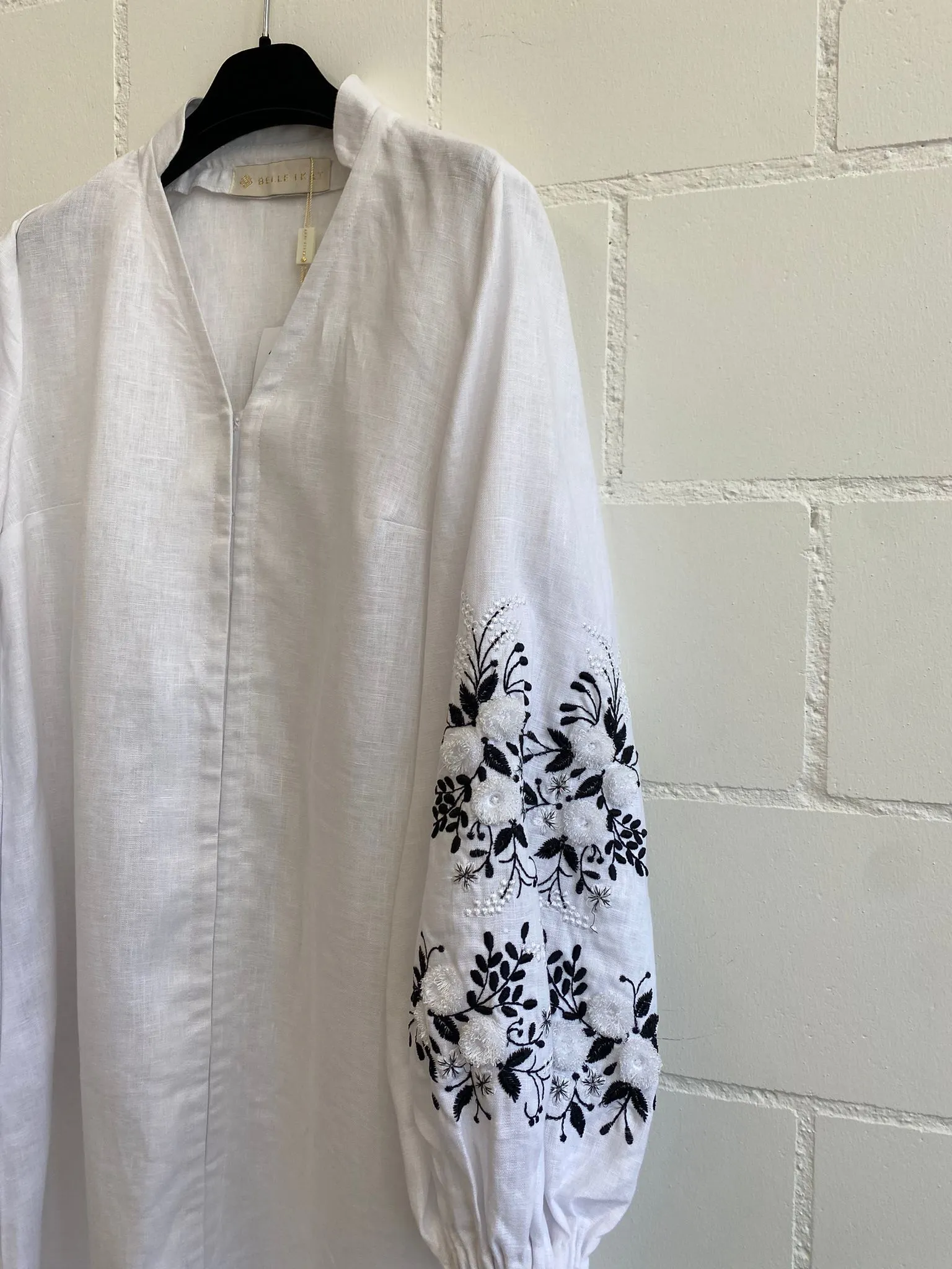 Belle Ikat Alea Hand-Embroidered Linen Dress