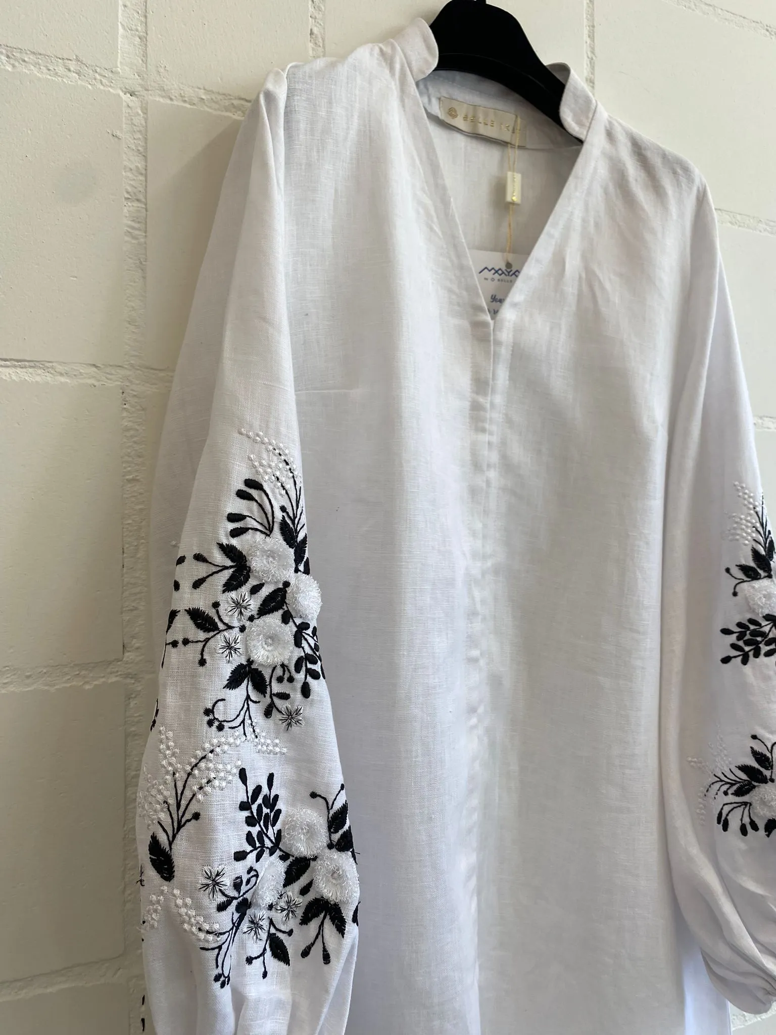 Belle Ikat Alea Hand-Embroidered Linen Dress