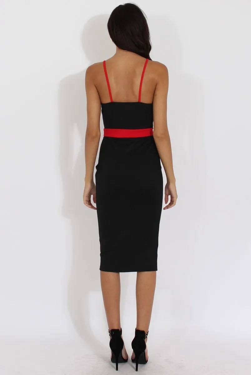 Black & Red Panelled Midi Dress - Unity