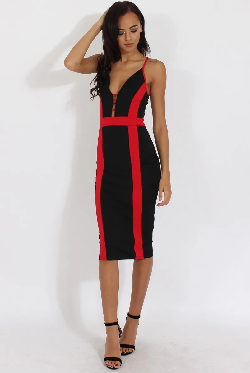 Black & Red Panelled Midi Dress - Unity