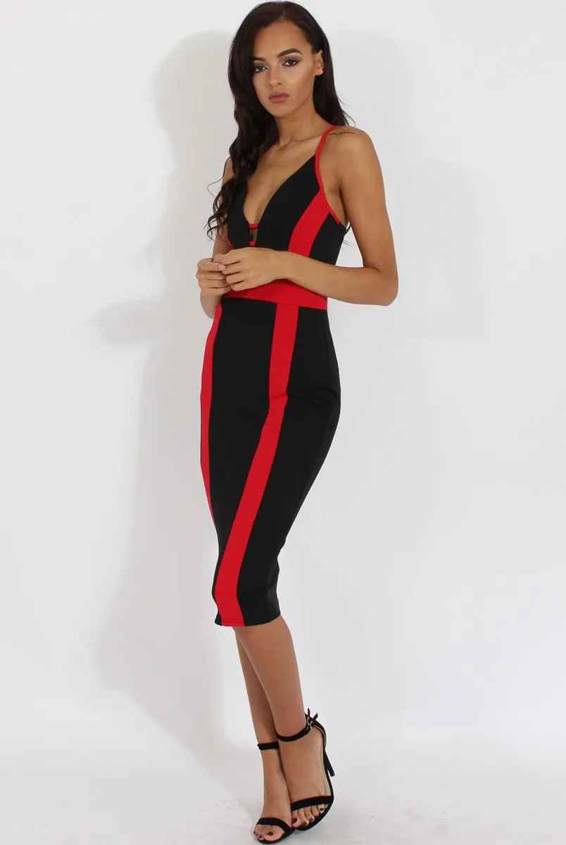 Black & Red Panelled Midi Dress - Unity