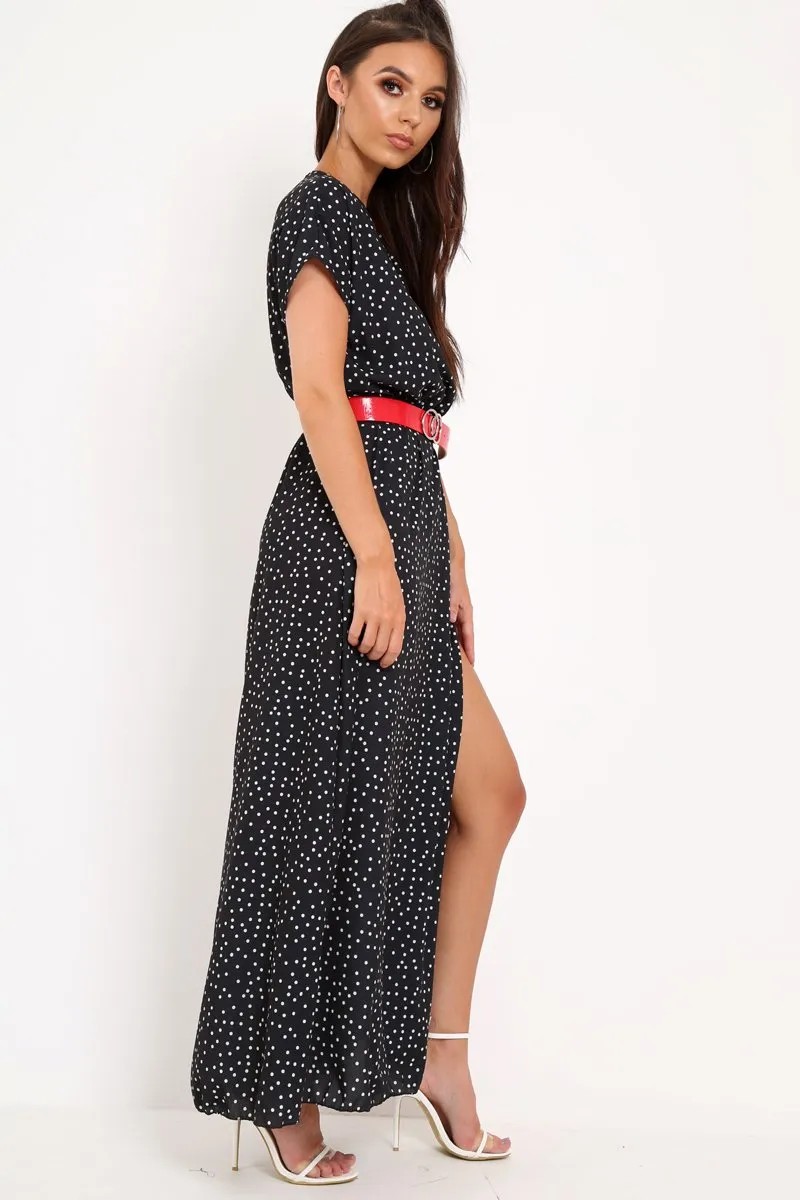 Black and White Polka Dot Wrap Maxi - Harleigh