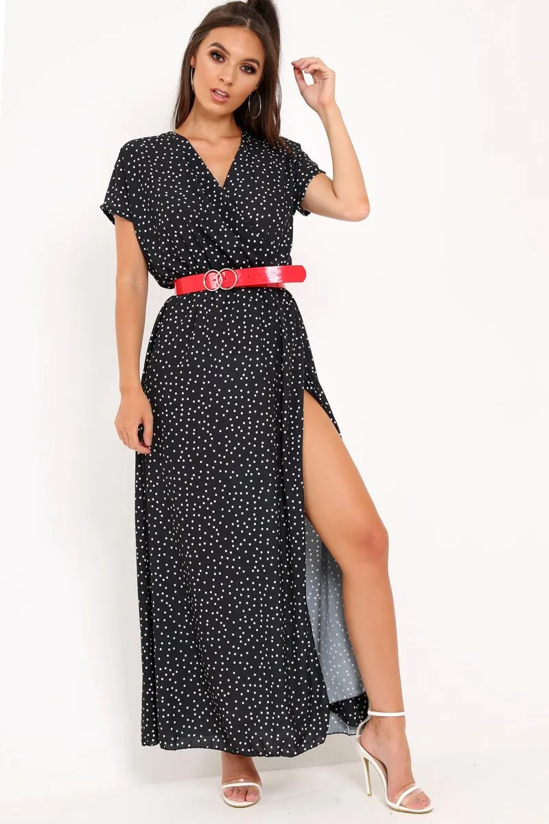 Black and White Polka Dot Wrap Maxi - Harleigh