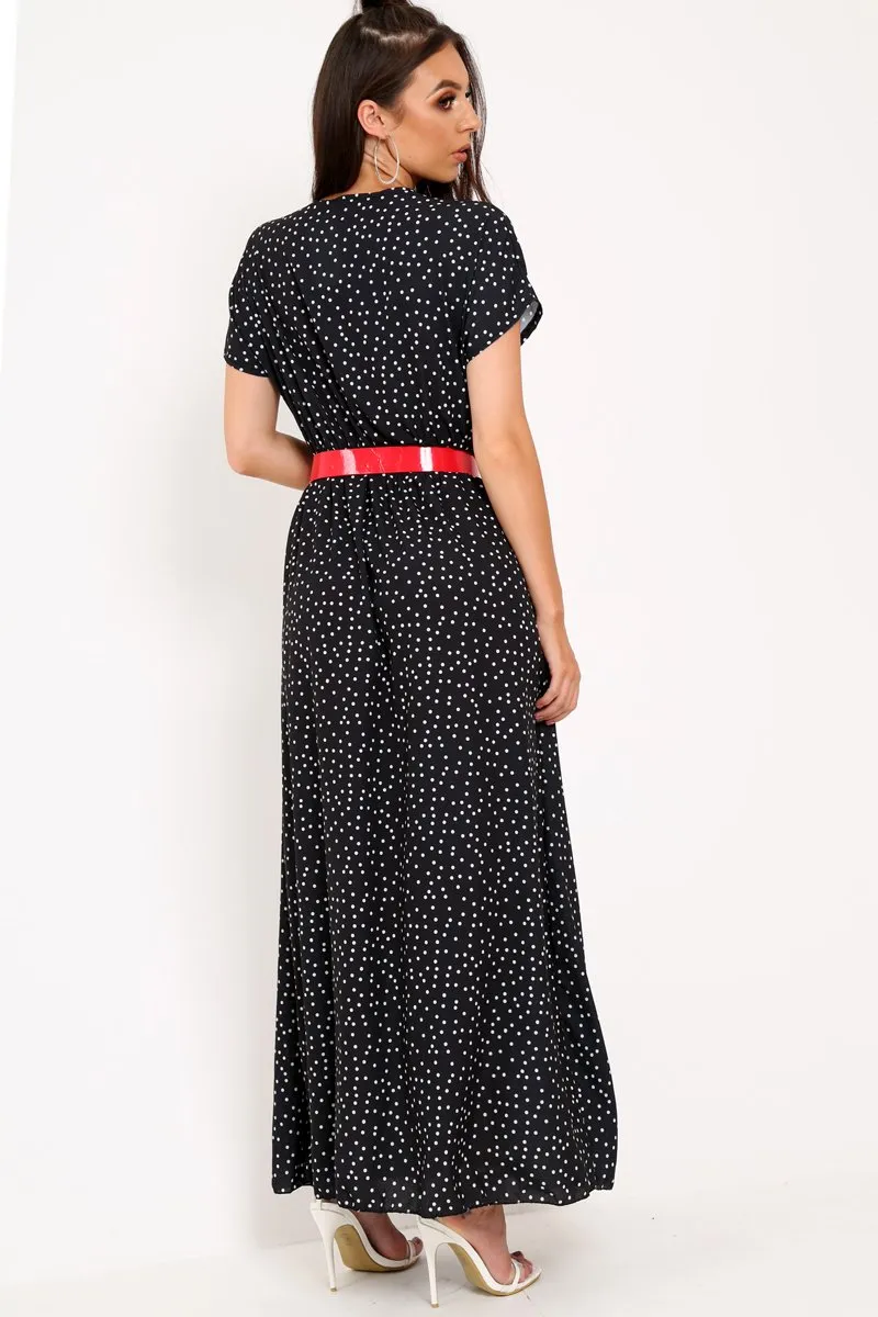 Black and White Polka Dot Wrap Maxi - Harleigh