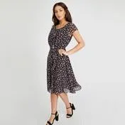 Black Ditsy Daisy Print Tea Dress