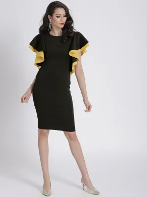 Black Flared Sleeve Bodycon Scuba Dress