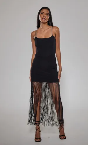 Black Fringe Trim Corset Dress