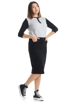 Black Knee Length Denim Pencil Skirt 'Miami'