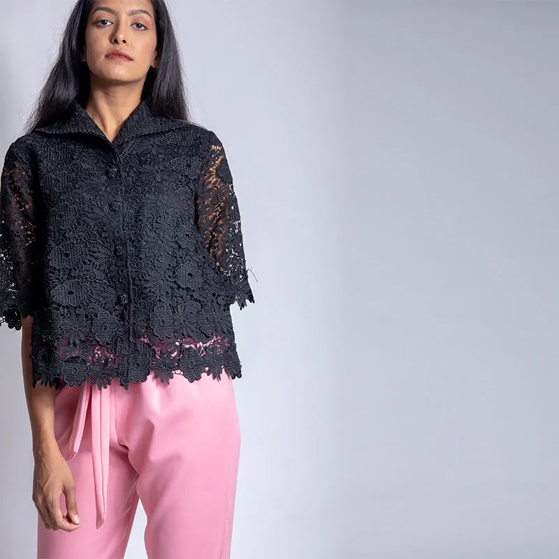 Black Lace Cutwork Shirt