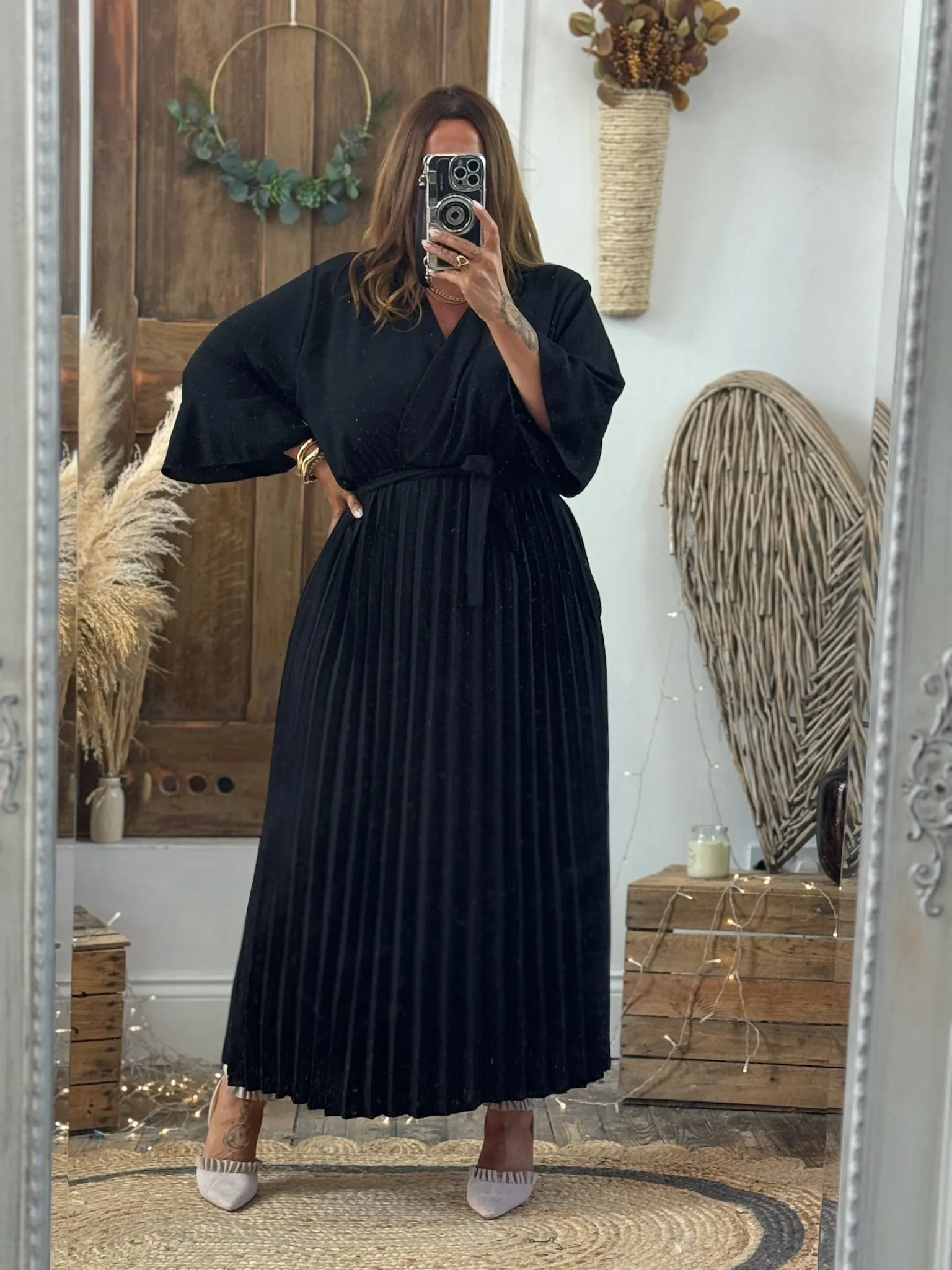 Black Rowan Pleated Midaxi Dress