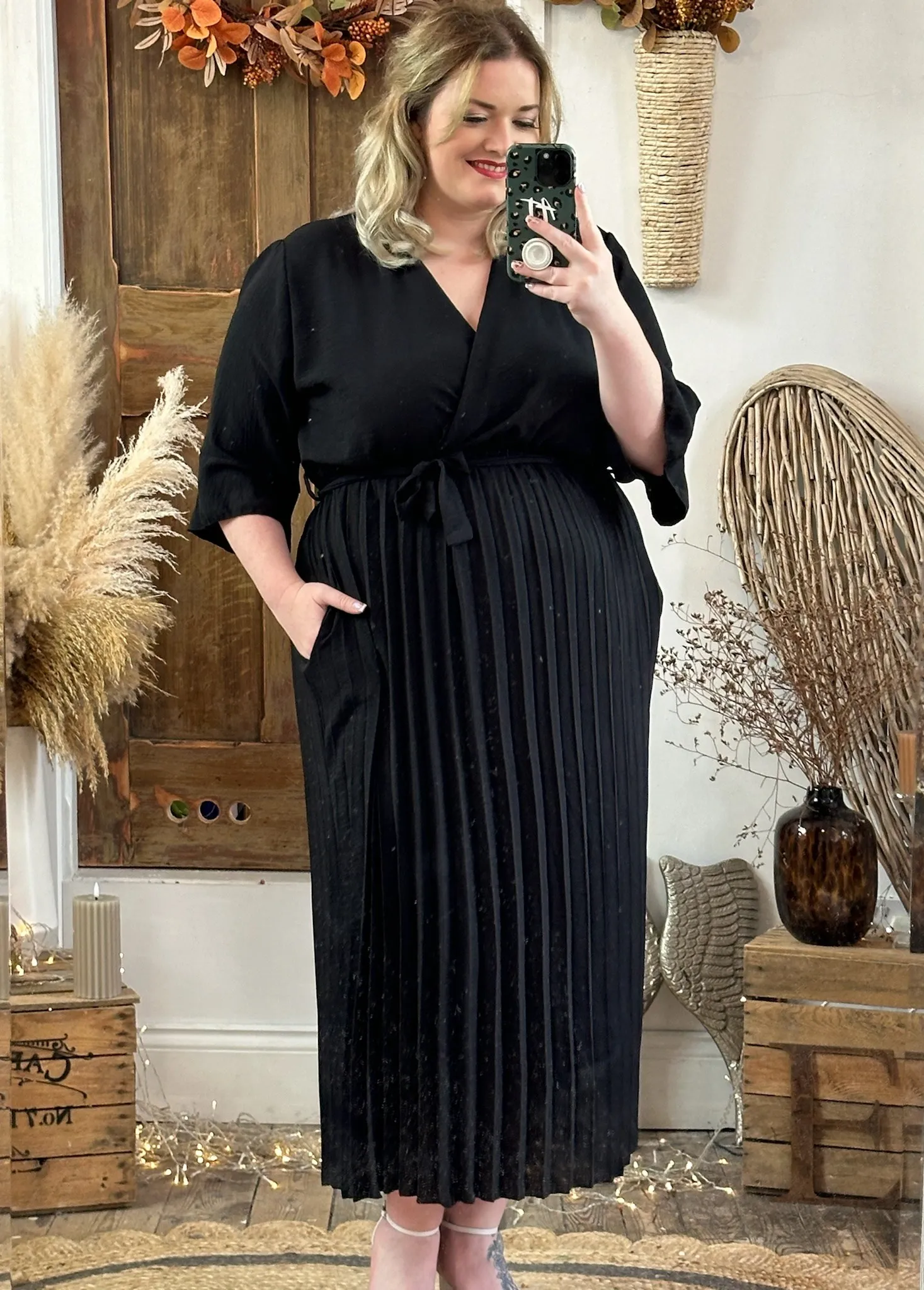 Black Rowan Pleated Midaxi Dress