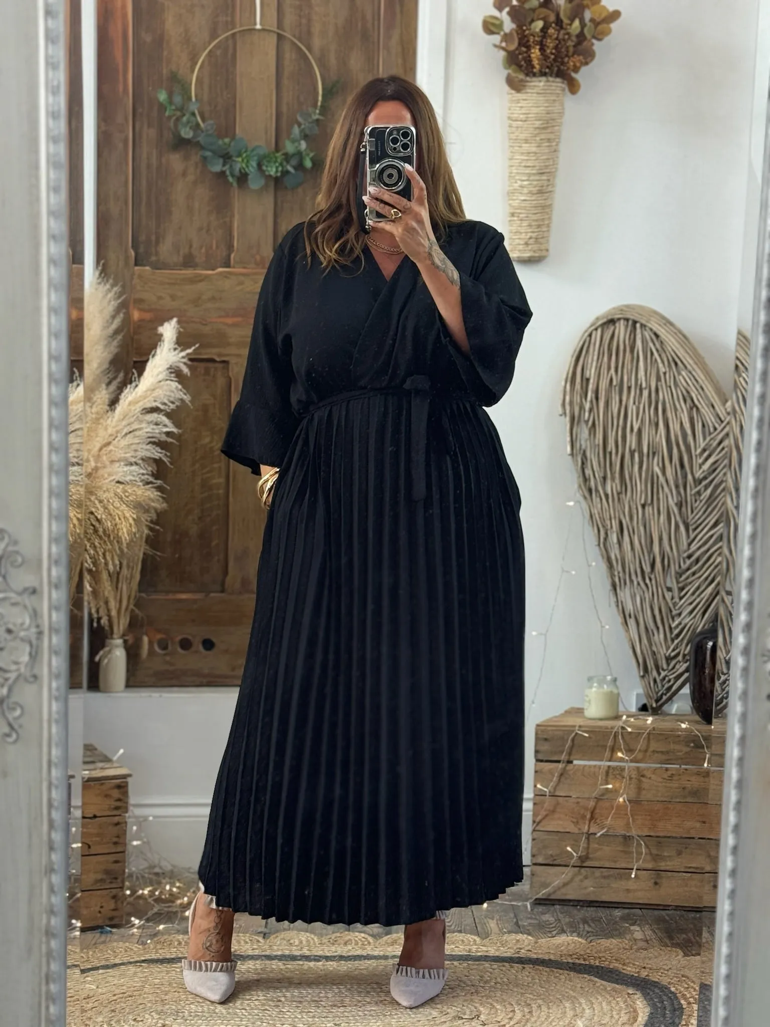 Black Rowan Pleated Midaxi Dress