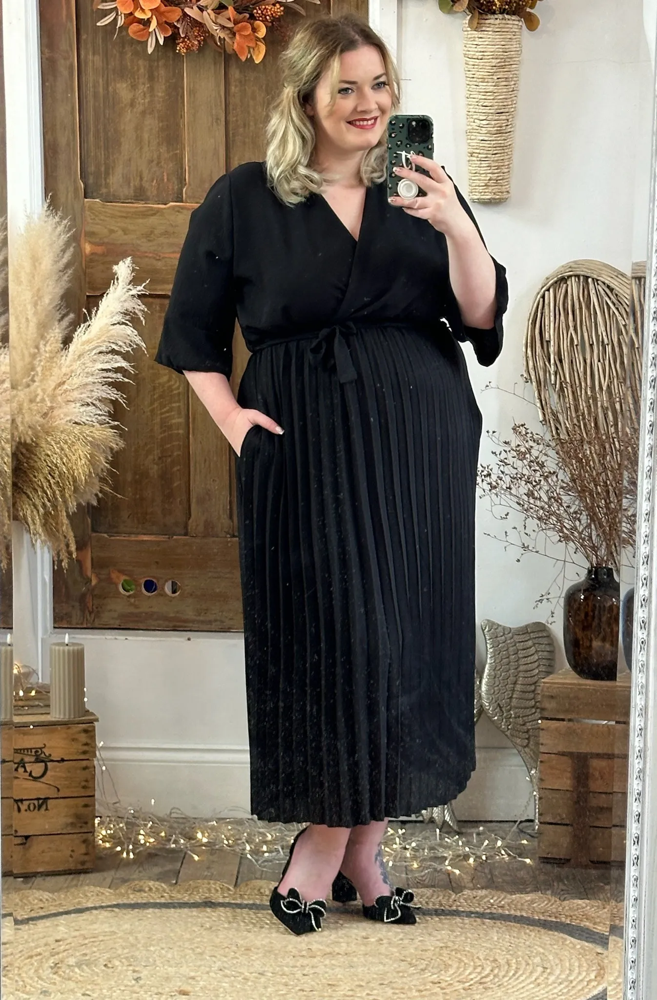 Black Rowan Pleated Midaxi Dress