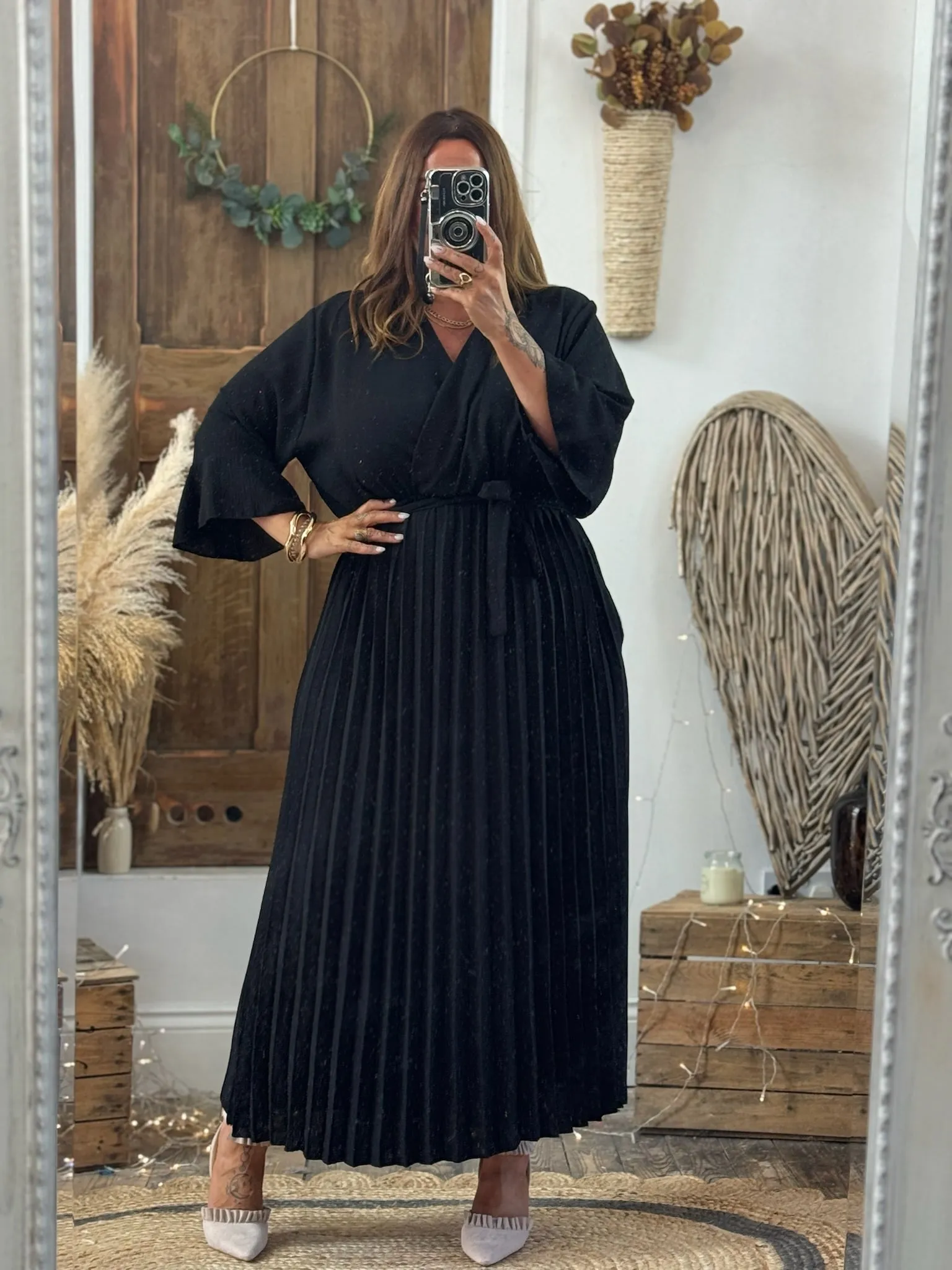 Black Rowan Pleated Midaxi Dress