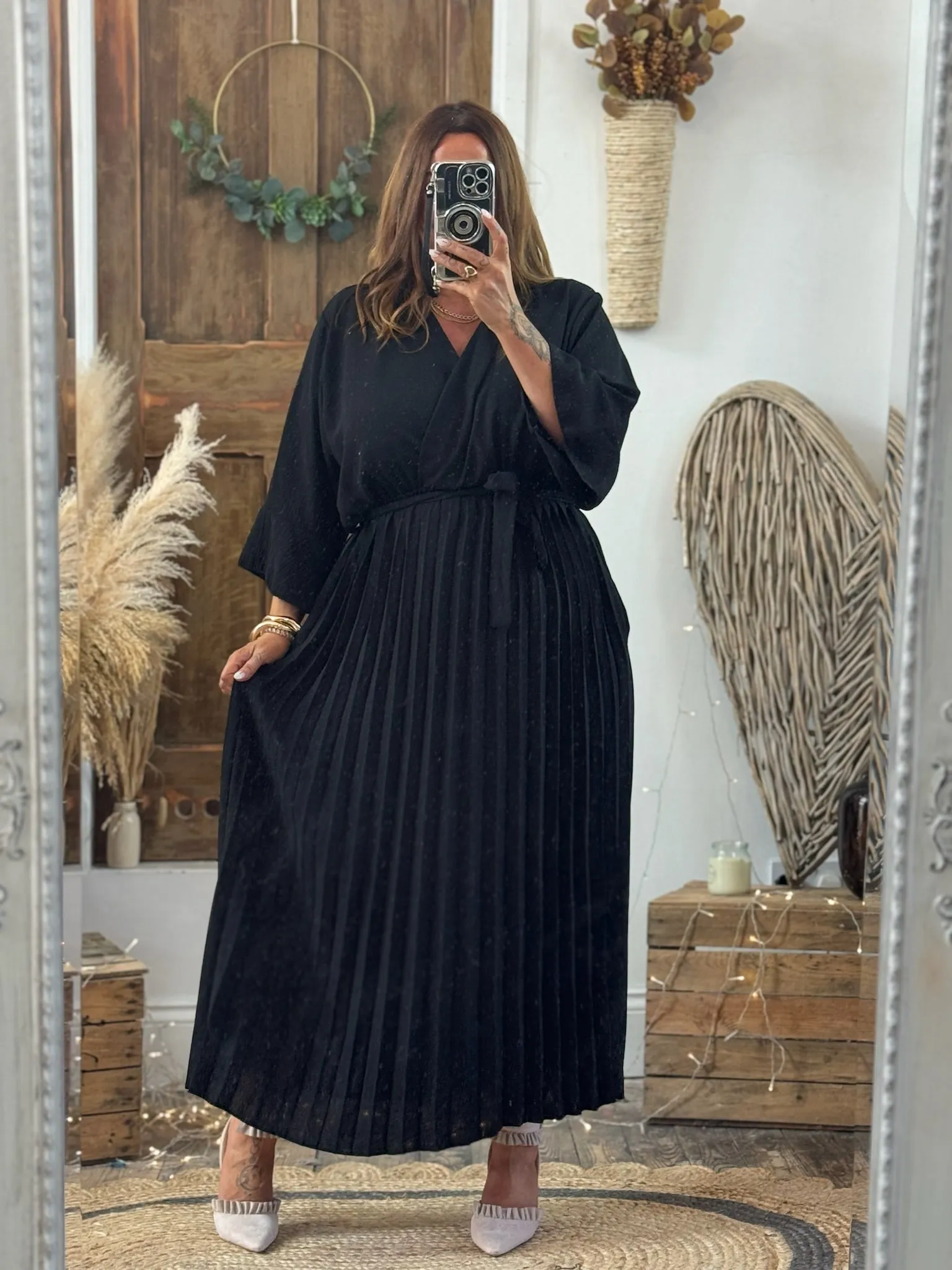 Black Rowan Pleated Midaxi Dress