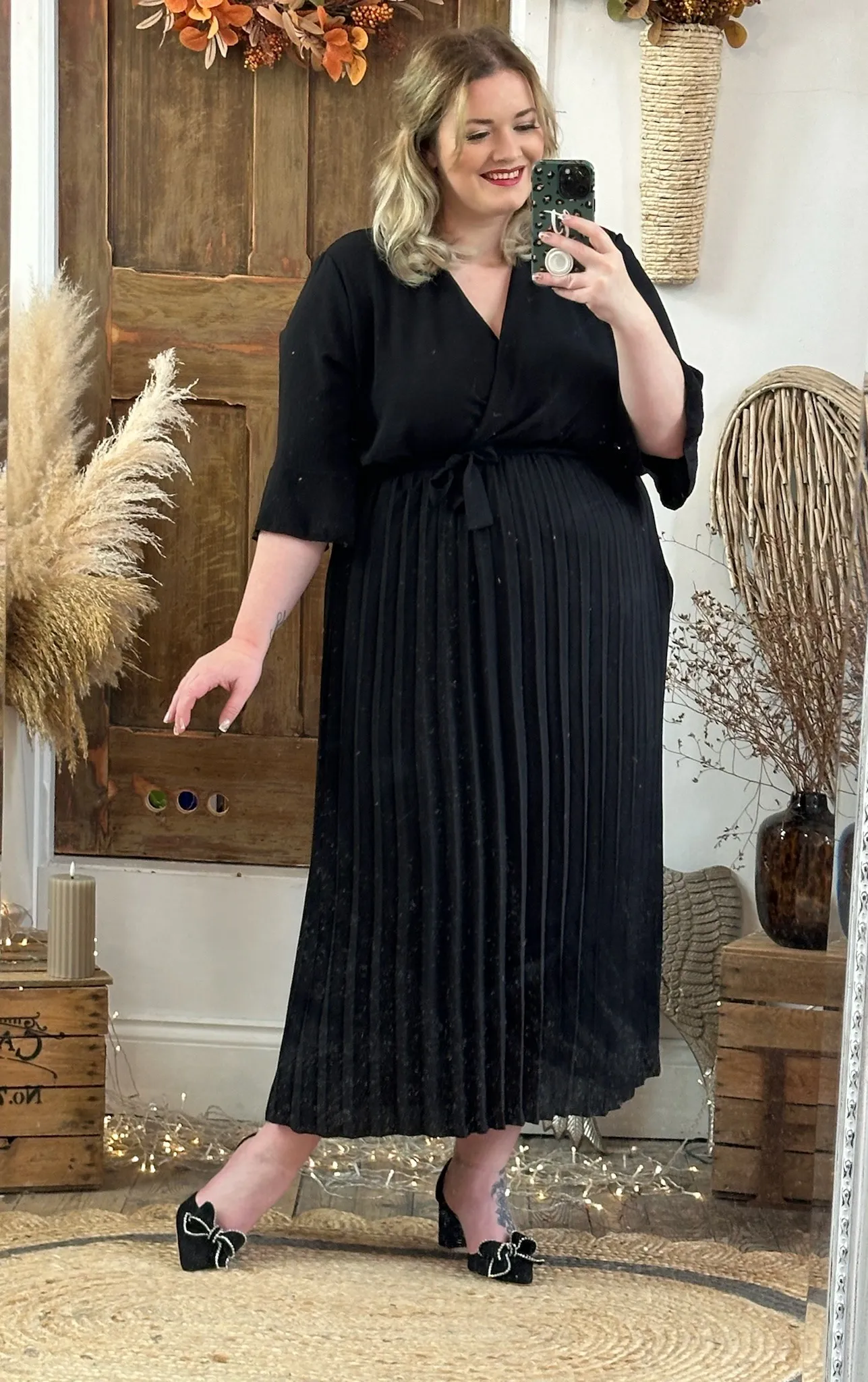 Black Rowan Pleated Midaxi Dress