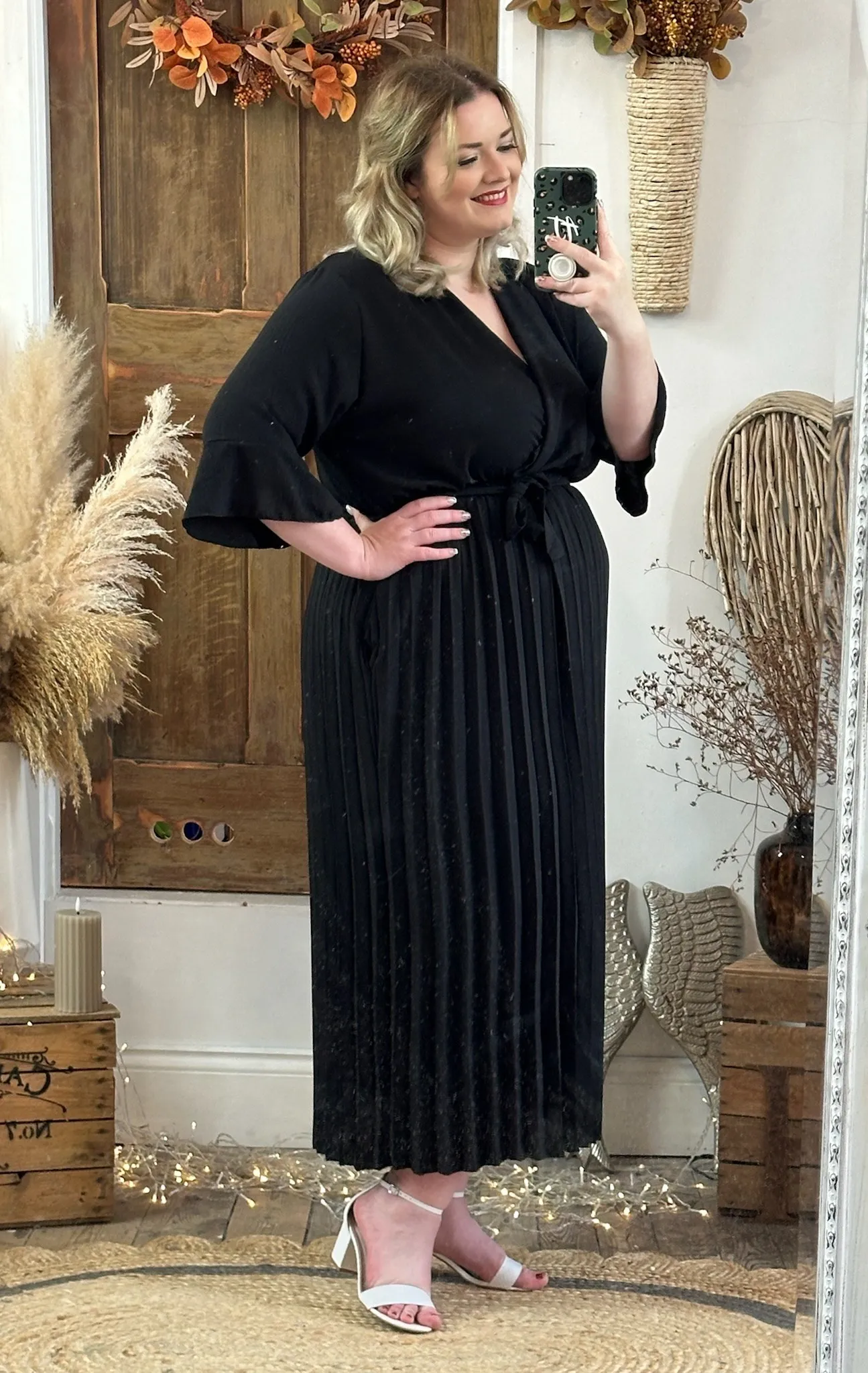 Black Rowan Pleated Midaxi Dress