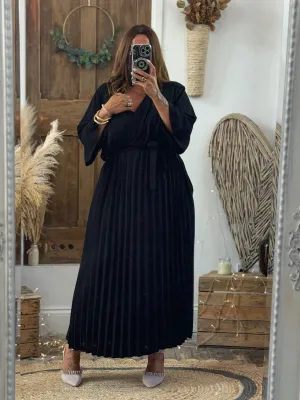 Black Rowan Pleated Midaxi Dress