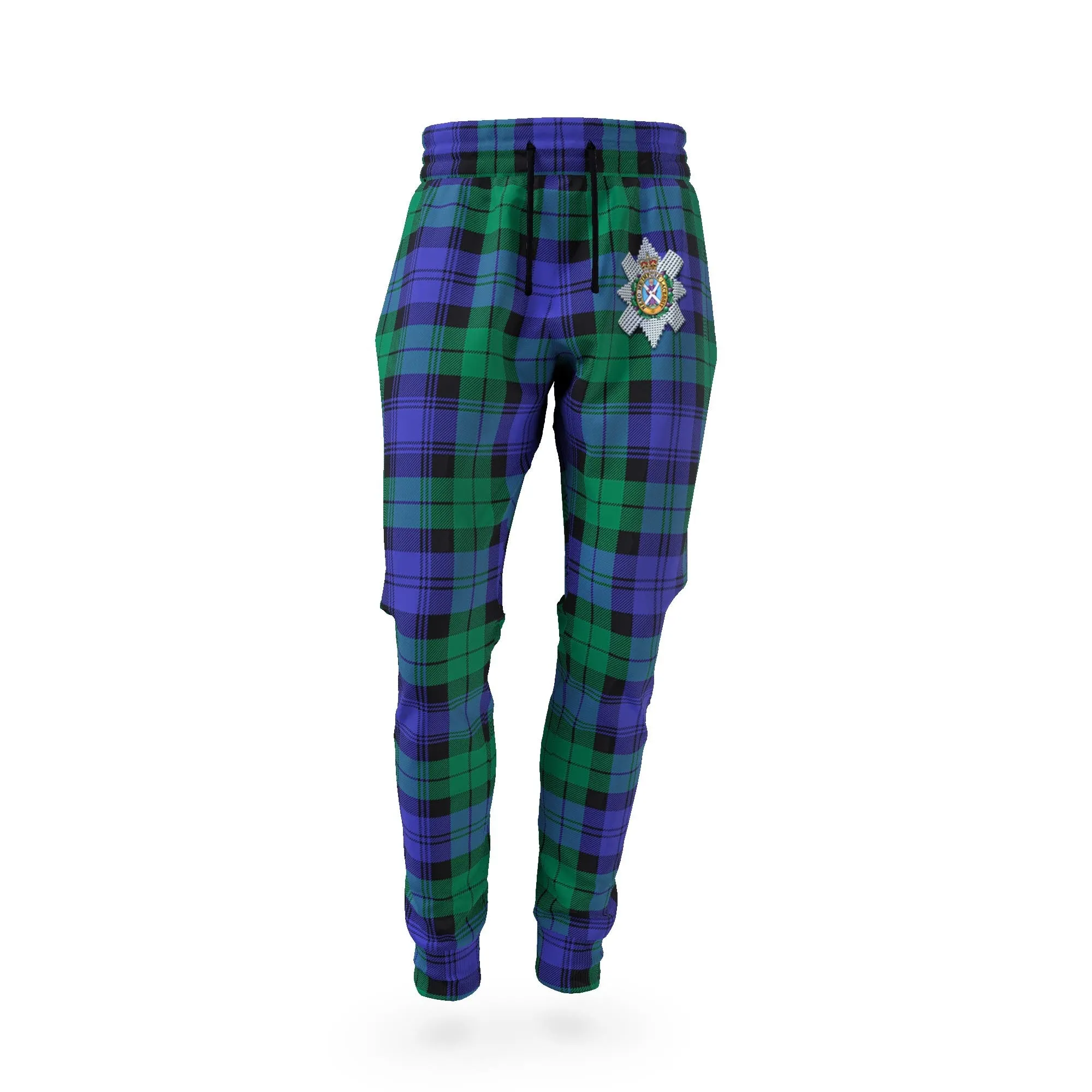 Black Watch Modern Tartan Joggers Pants with Family Crest