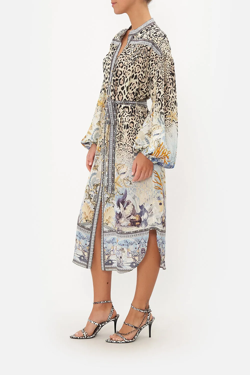 BLOUSON SLEEVE MIDI DRESS SEAHORSE SONNET