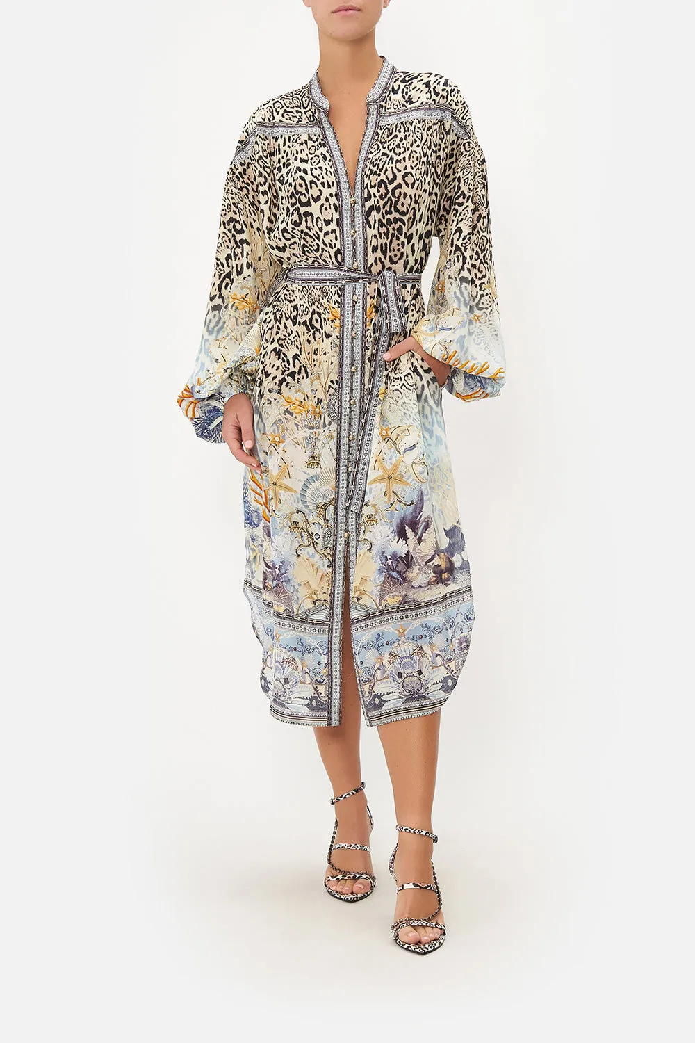 BLOUSON SLEEVE MIDI DRESS SEAHORSE SONNET