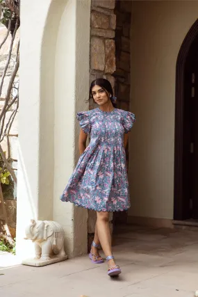 Blue cotton handblock print dress