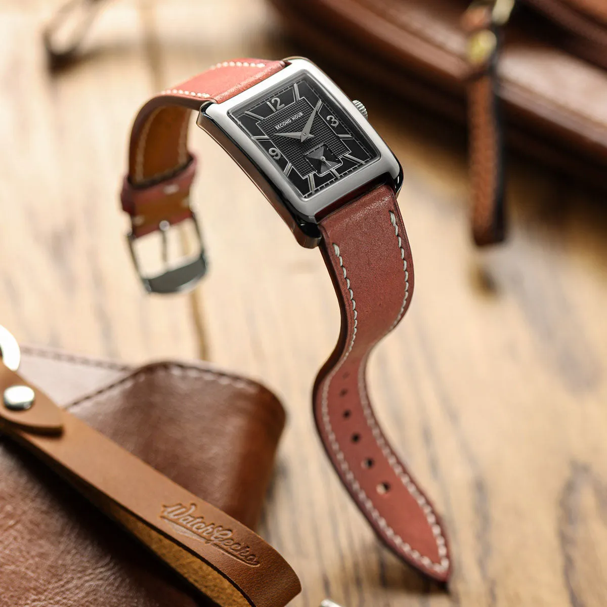 Bourton Hand-Stitched Genuine Italian Leather Watch Strap - Salmon Red