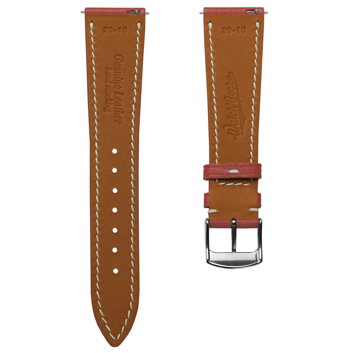 Bourton Hand-Stitched Genuine Italian Leather Watch Strap - Salmon Red