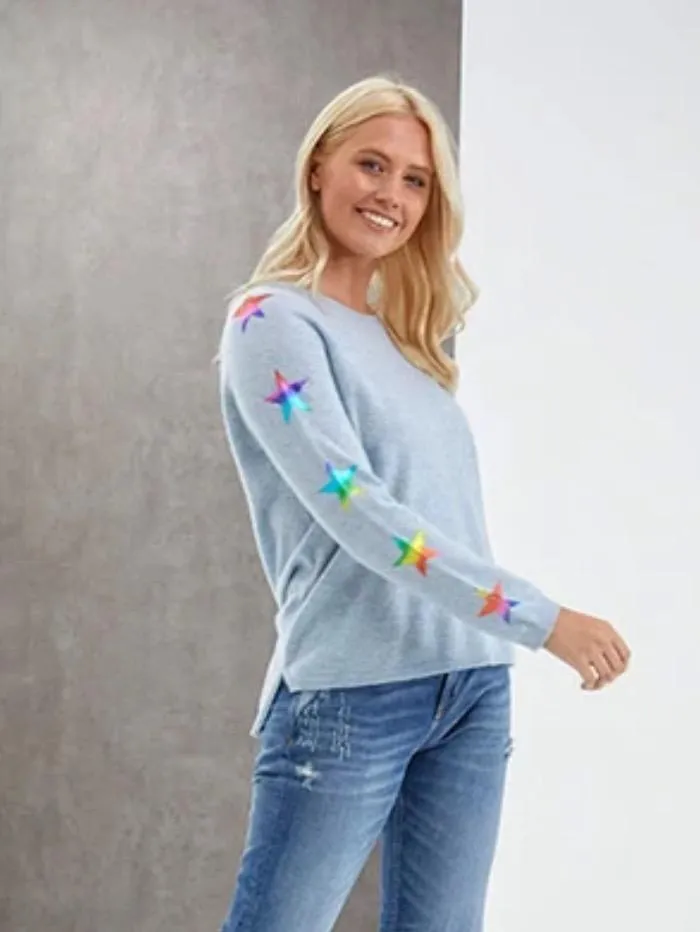 Brodie Cashmere Sky Rainbow Sweater With Foil Star Sleeve EW7096