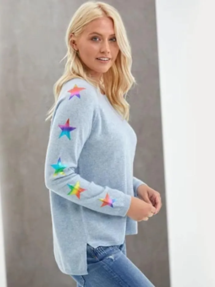 Brodie Cashmere Sky Rainbow Sweater With Foil Star Sleeve EW7096