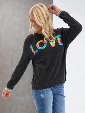 Brodie S Cashmere Charcoal Sweater Love Rainbow Foil