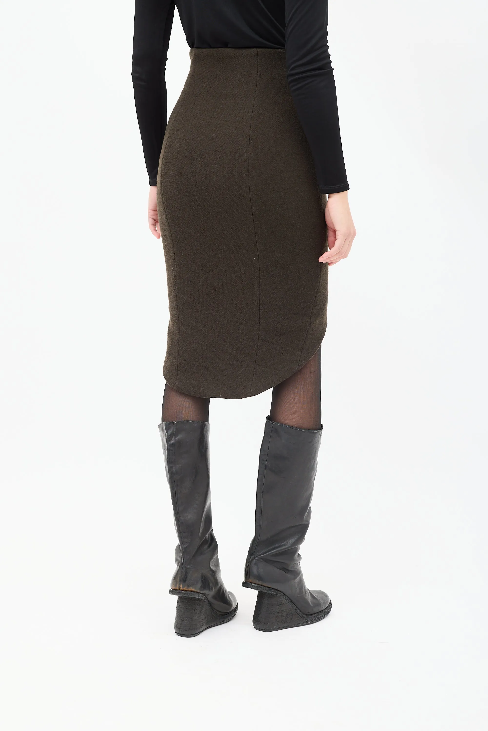 Brown High Low Curved Hem Pencil Skirt