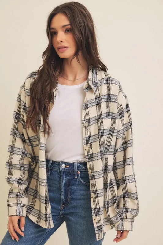 Brushed Plaid Button Down Shacket