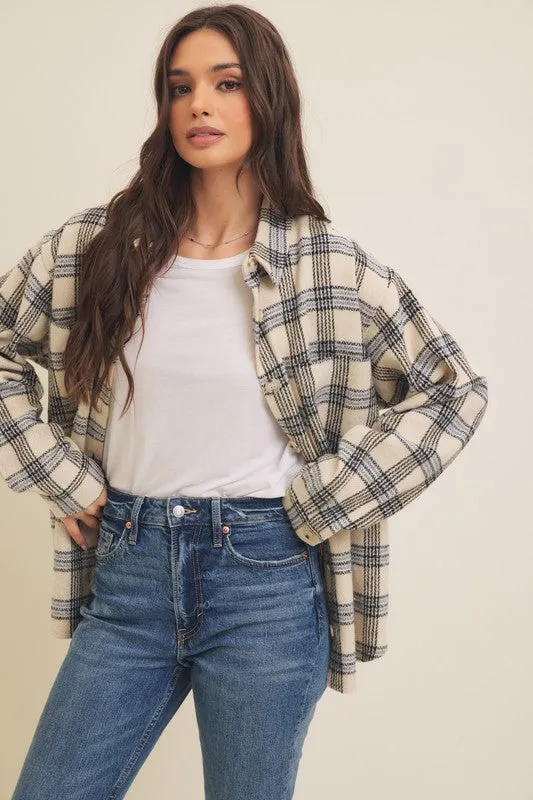 Brushed Plaid Button Down Shacket