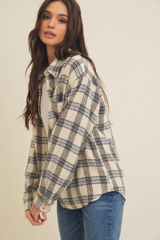 Brushed Plaid Button Down Shacket