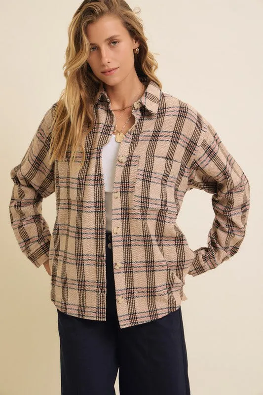 Brushed Plaid Button Down Shacket