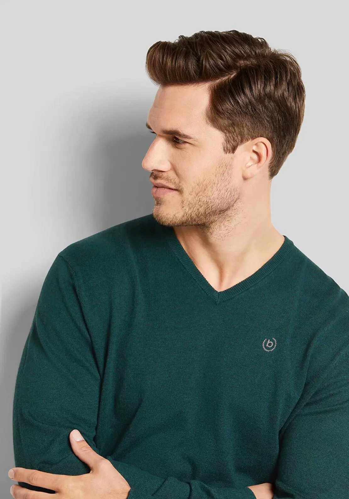 Bugatti V Neck Sweater, Bottle Green