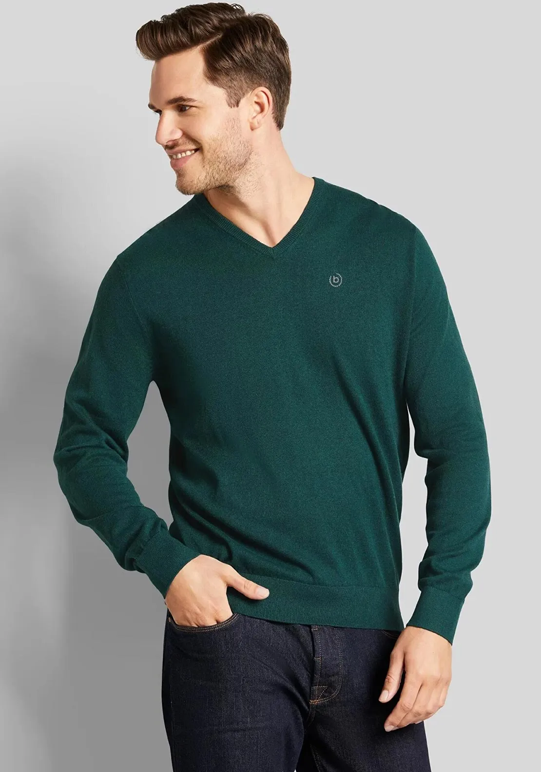 Bugatti V Neck Sweater, Bottle Green