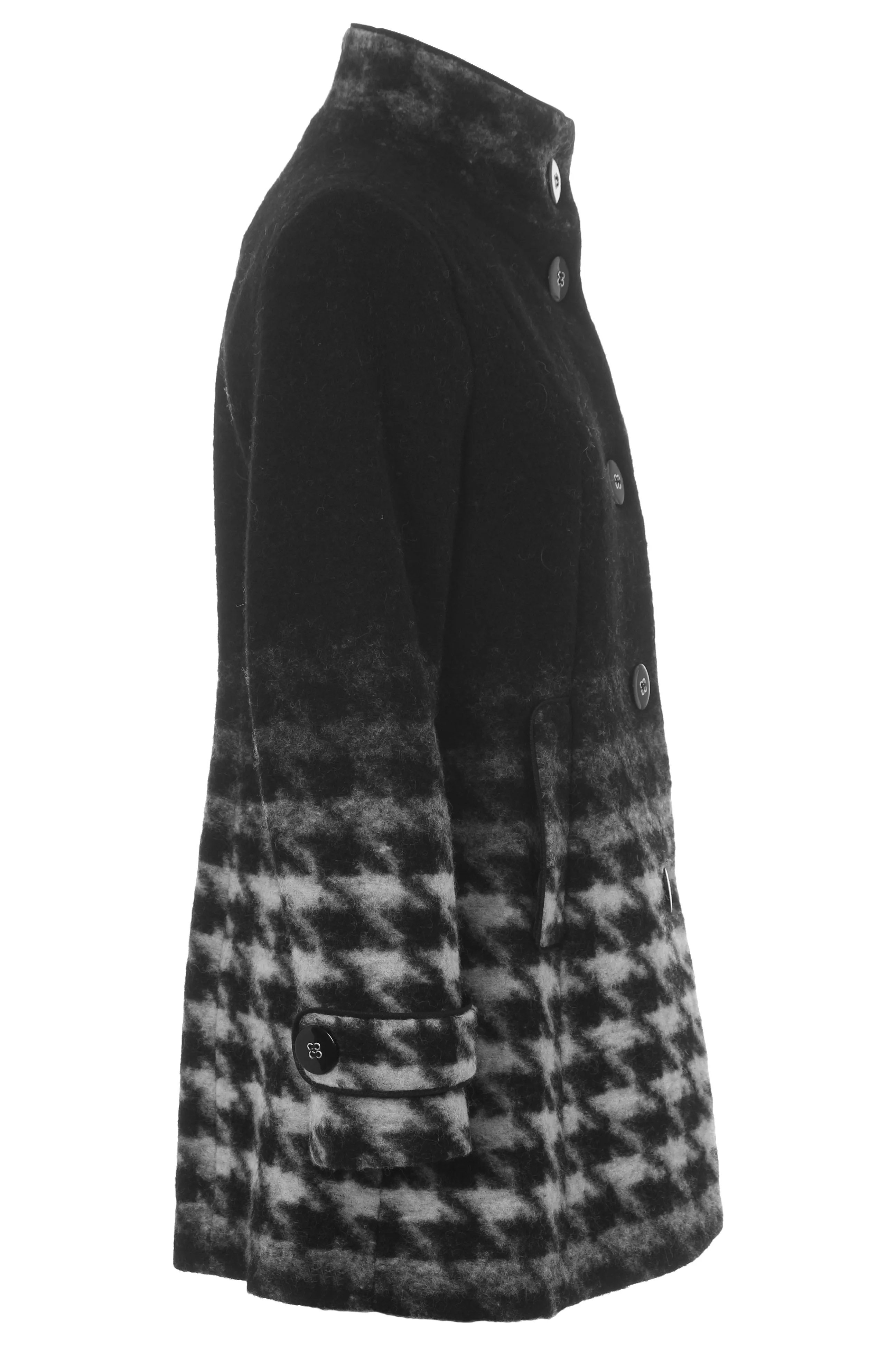 Busy Clothing Womens Black & White Wool Blend Dog Tooth High Neck Coat